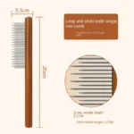 Wooden Handle Stainless Steel Cat Hair Comb 6