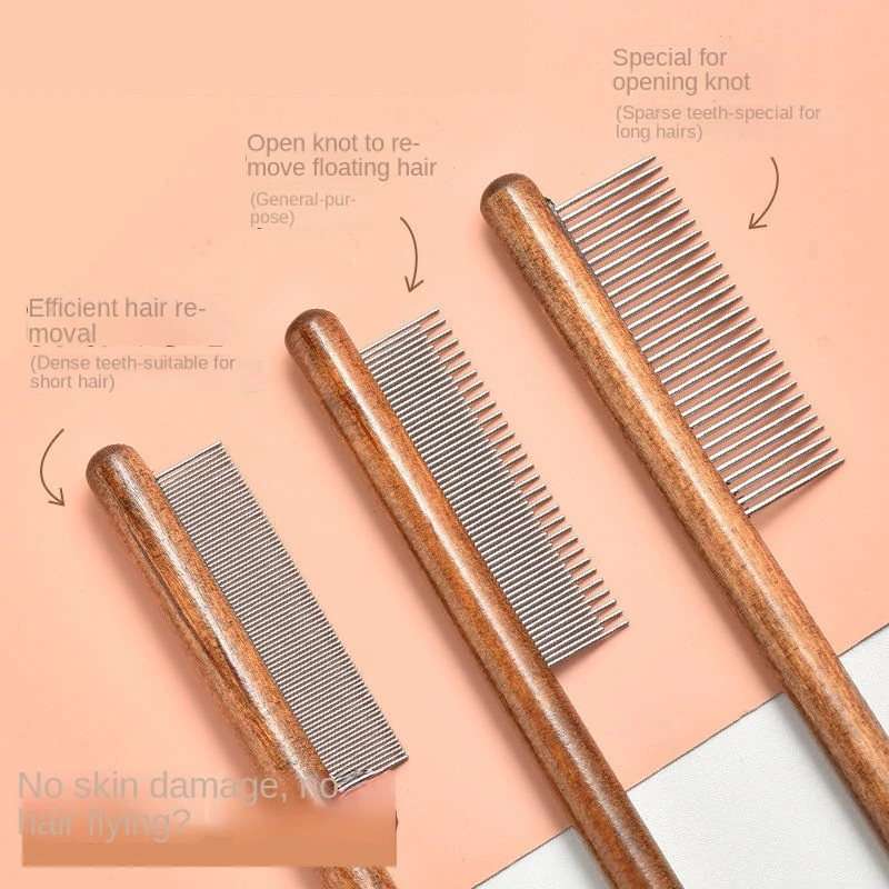 Wooden Handle Stainless Steel Cat Hair Comb 1